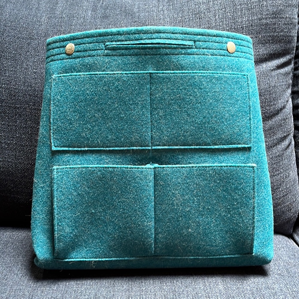 Tall purse organizer teal with 8 pockets and handle